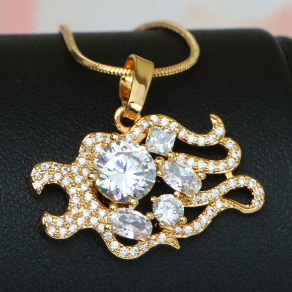 "Rose Gold Sparkling Mermaid Tail Pendant with White CZ Crystals, XPPT1539 - Picture 1 of 13